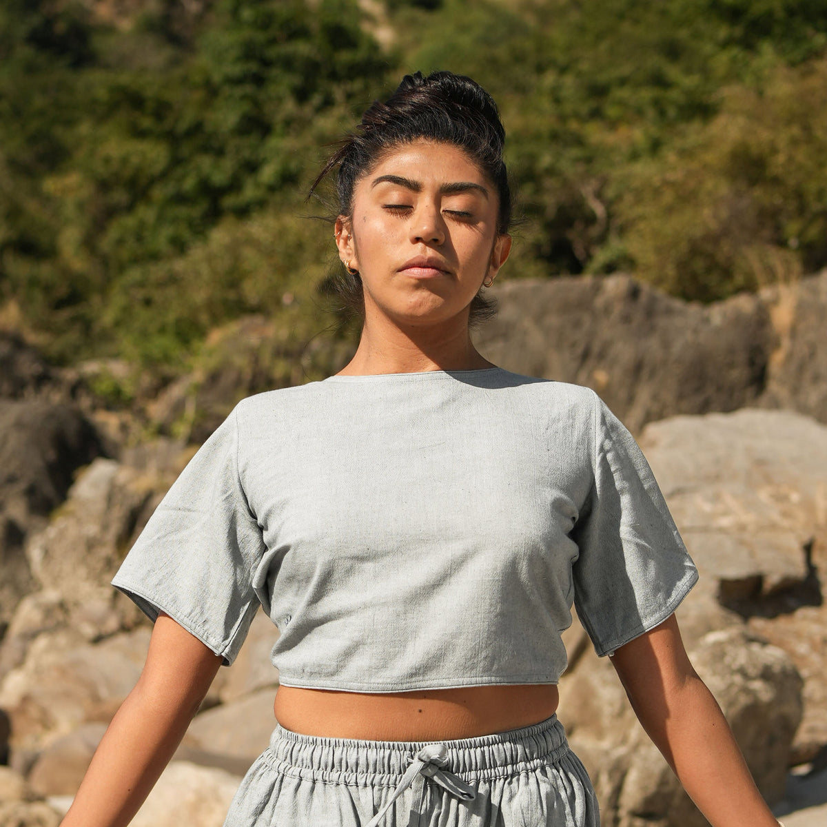 Women Cotton Yoga Top Grey -Soma — view 1