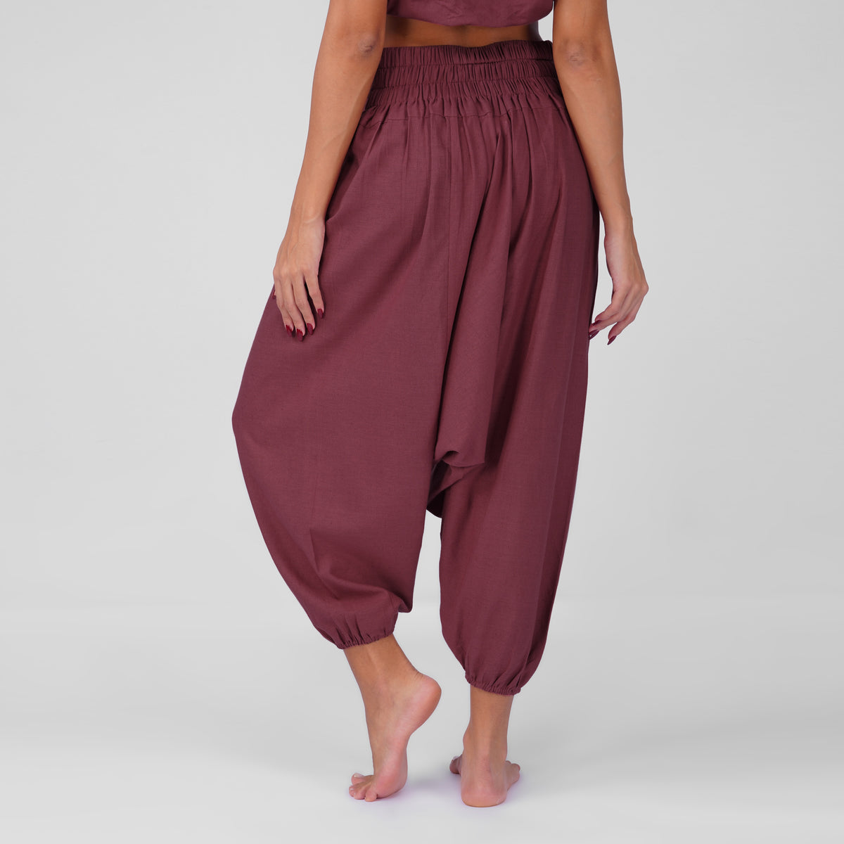 Women 100% Cotton Zero Waste Cotton Yoga Harem Pants and Yoga Top Set - In Rose Pink — view 6
