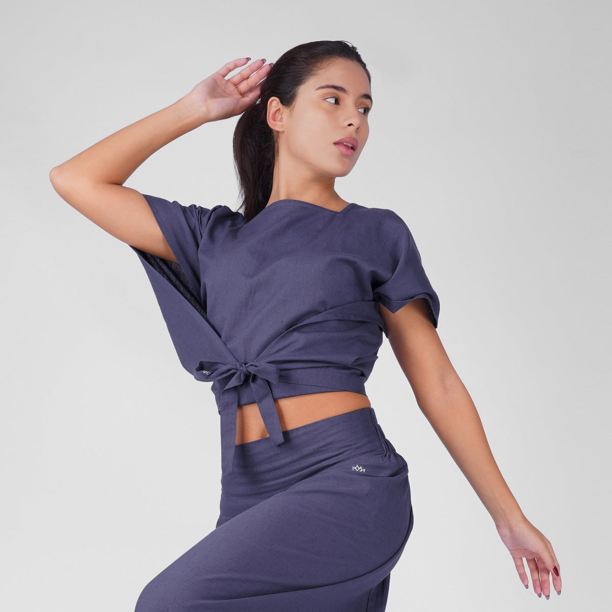 Women 100% Cotton Zero Waste Cotton Yoga Top -Shwet - Celtic Blue — view 2