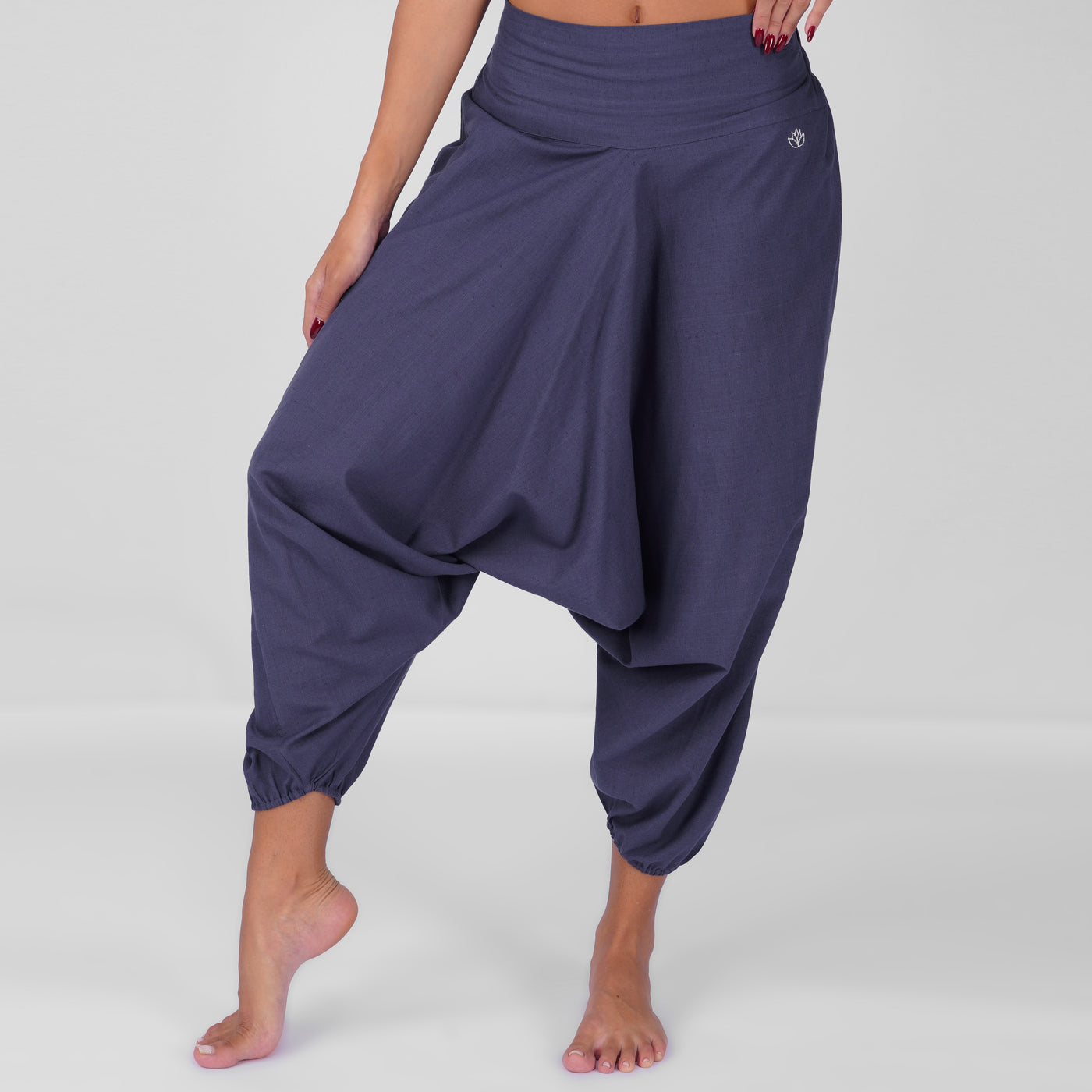 Shwet Women 100% Cotton Zero Waste Cotton Yoga Harem Pants and Yoga Top Set - In Celtic Blue — view 5