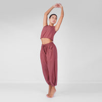 Sukha Yoga Set of 2 (Top & Pants) in 100% Cotton Sleeveless Round Neck Crop Top with Side Tie with baggy fit pants for comfort - Rose Pink