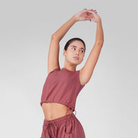 Ananda 100% Cotton Yoga Crop Top with Side Tie for Women - Rose Pink