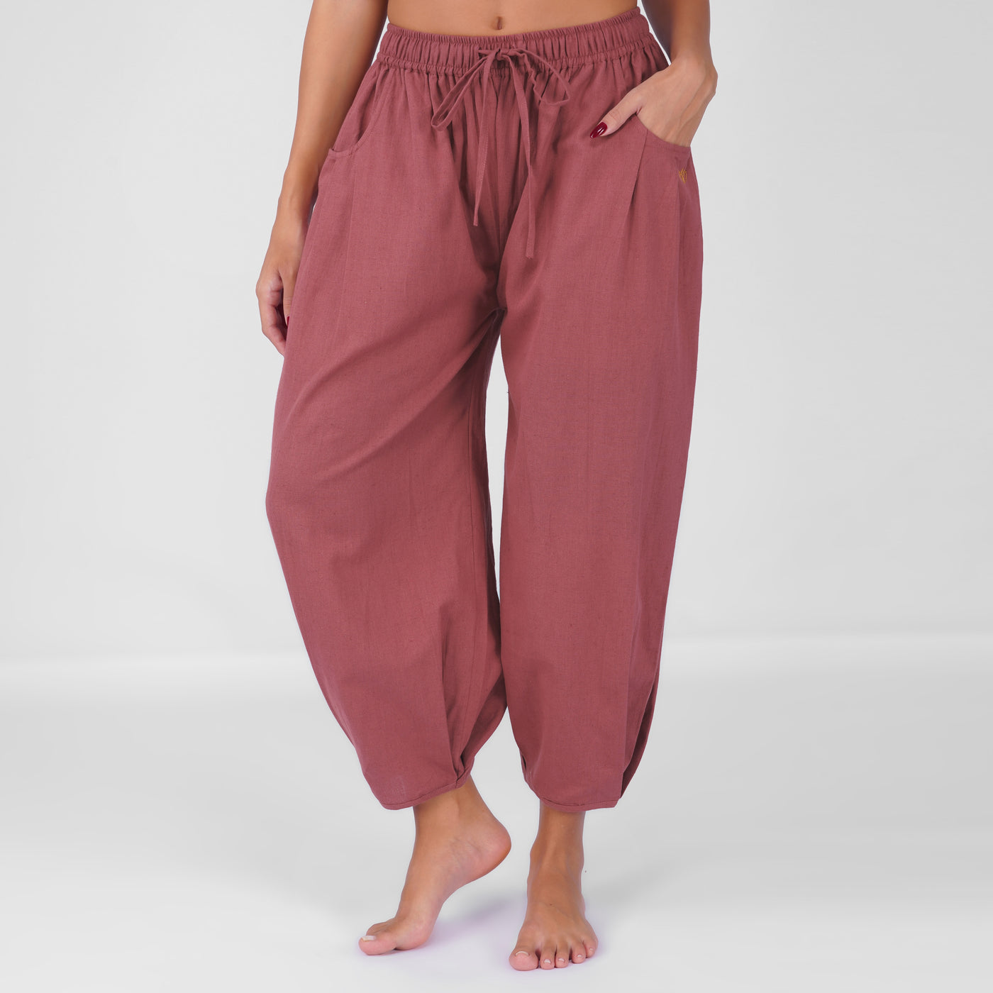 Sukha Yoga Set of 2 (Top & Pants) in 100% Cotton Sleeveless Round Neck Crop Top with Side Tie with baggy fit pants for comfort - Rose Pink — view 6