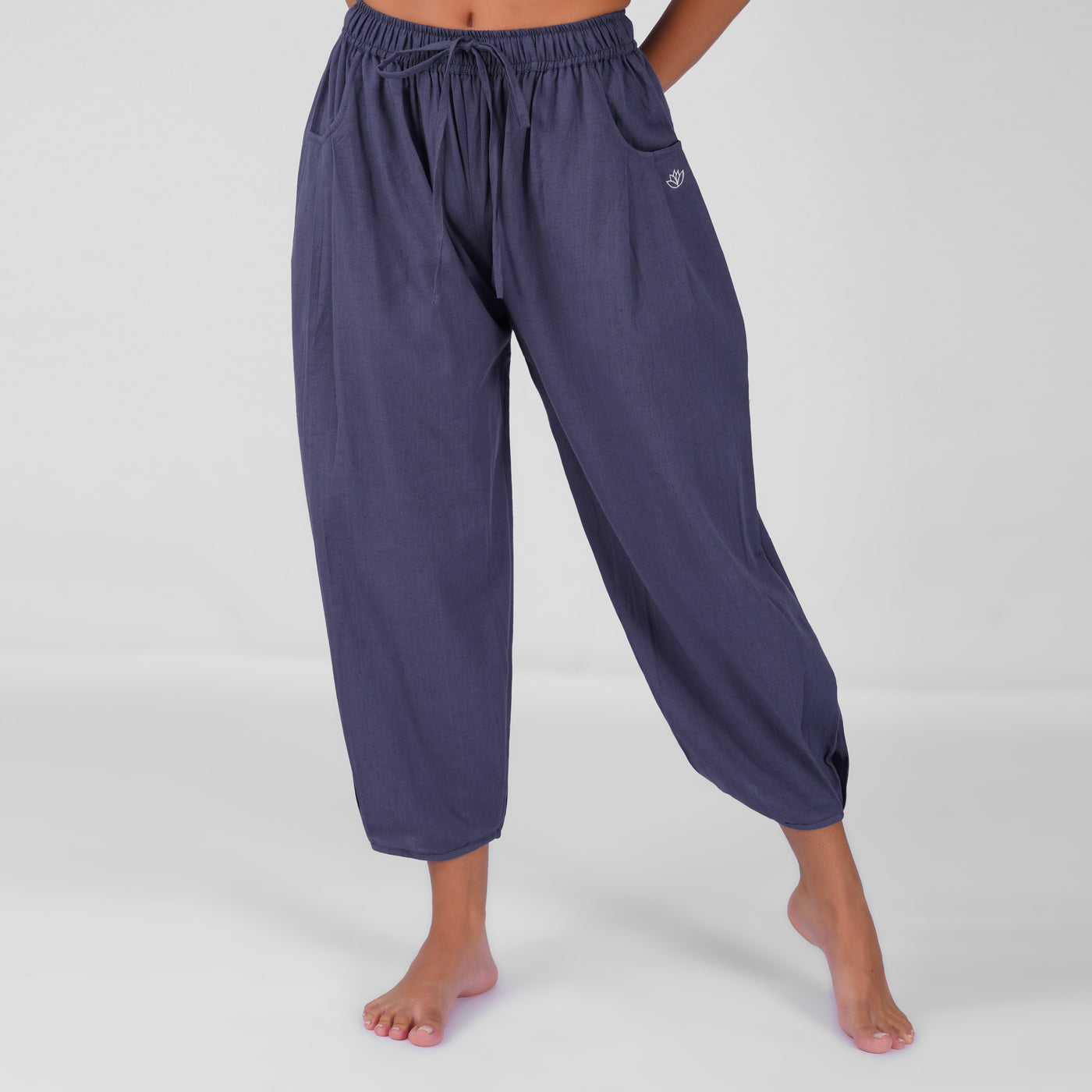Sukha Yoga Set of 2 (Top & Pants) in 100% Cotton Sleeveless Round Neck Crop Top with Side Tie with baggy fit pants for comfort - Celtic Blue — view 6