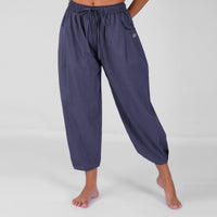 Sukha Yoga Set of 2 (Top & Pants) in 100% Cotton Sleeveless Round Neck Crop Top with Side Tie with baggy fit pants for comfort - Celtic Blue