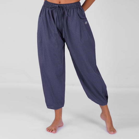 Soma Yoga Pants 100% Cotton Baggy Fit pants with Half Elasticised Waist for comfort - Celtic Blue