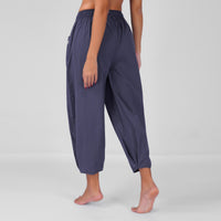 Sukha Yoga Set of 2 (Top & Pants) in 100% Cotton Sleeveless Round Neck Crop Top with Side Tie with baggy fit pants for comfort - Celtic Blue