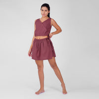 Isha Yoga Pants (Skort) and Top in Rose Pink 100% Cotton V-neck sleeveless vest and skort with half elasticed waistband
