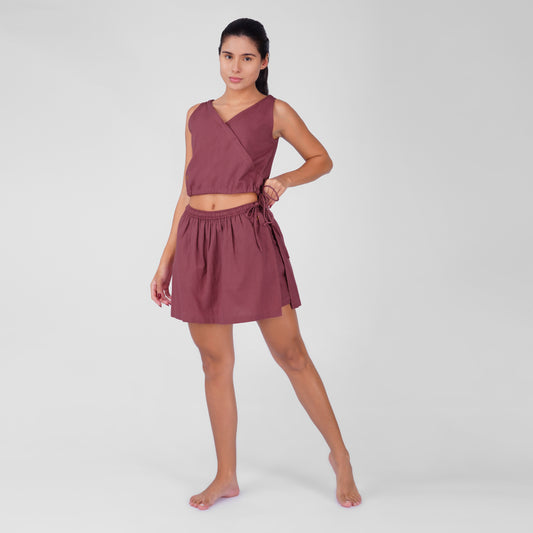 Isha Yoga Pants (Skort) and Top in Rose Pink 100% Cotton V-neck sleeveless vest and skort with half elasticed waistband