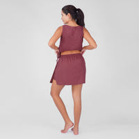 Isha Yoga Pants (Skort) and Top in Rose Pink 100% Cotton V-neck sleeveless vest and skort with half elasticed waistband