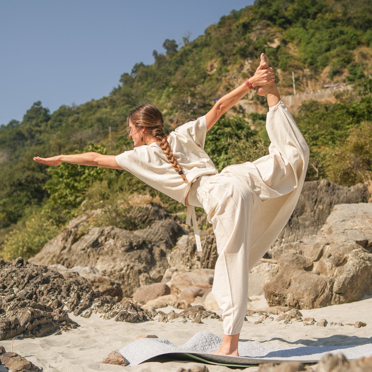 Women Zero Waste Cotton Yoga Pants White -Shwet