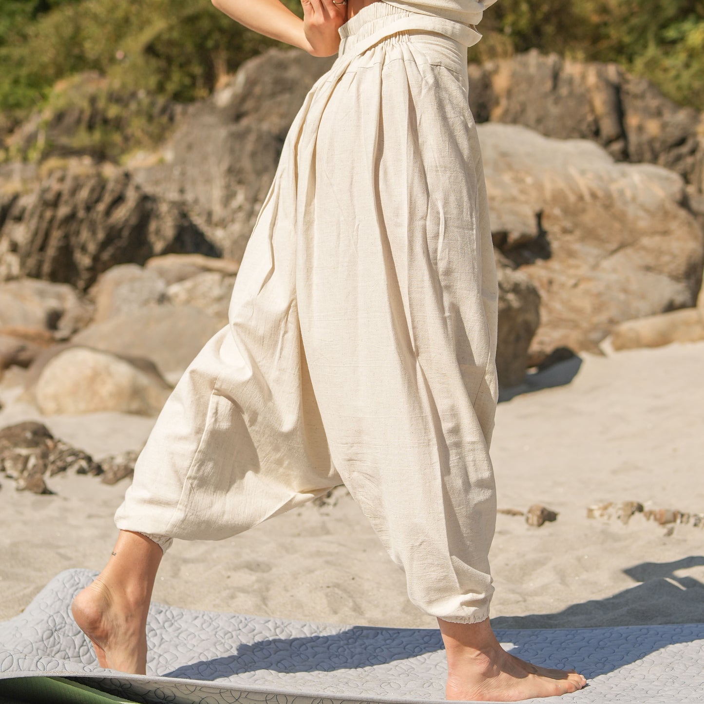 Women Zero Waste Cotton Yoga Pants White -Shwet