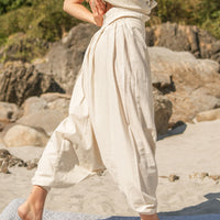 Women Zero Waste Cotton Yoga Pants and Yoga Top Set White -Shwet