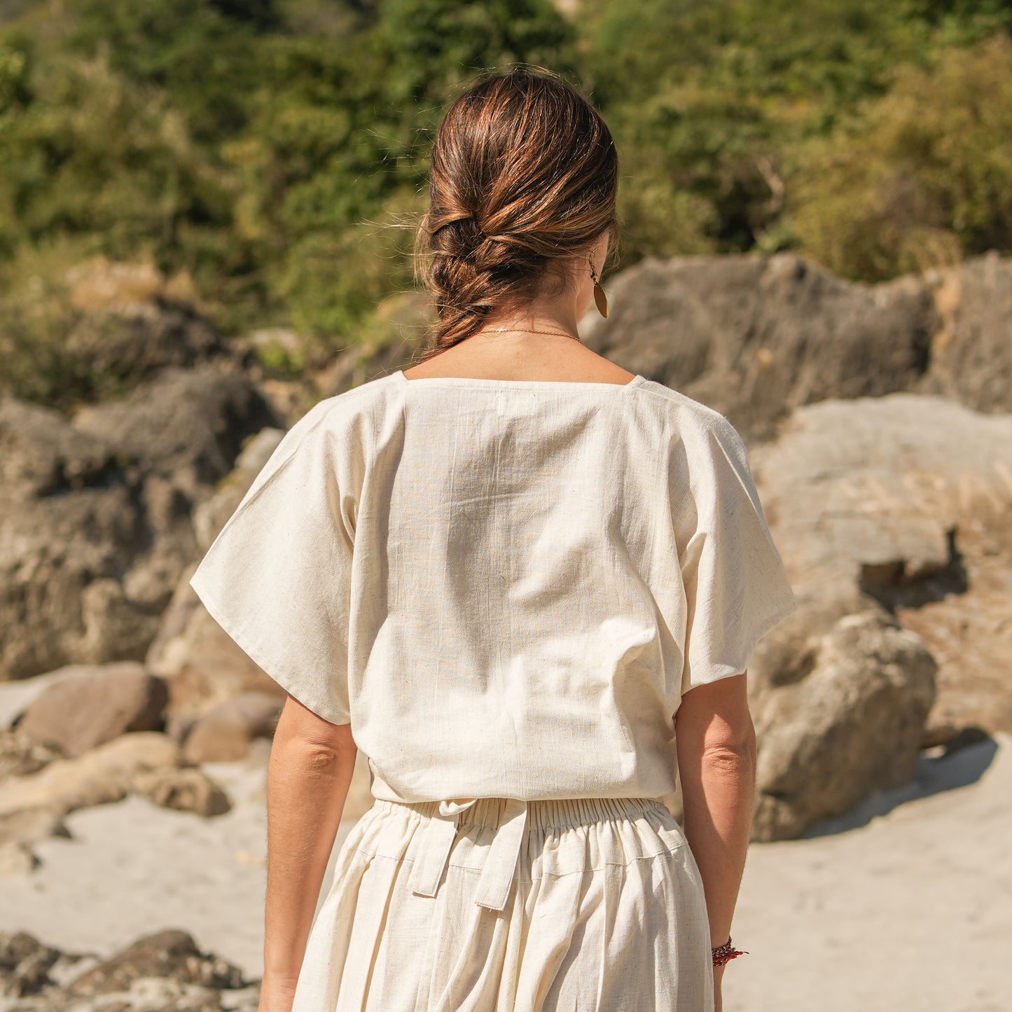 Women Zero Waste Cotton Yoga Top White -Shwet