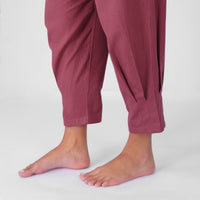 Sama Yoga Set of 2 (Top & Pants) 100% Cotton Sleeveless V Neck Short Top with Side Tie and mid waist pants Elasticised back tapered fit with box pleats- In Rose Pink