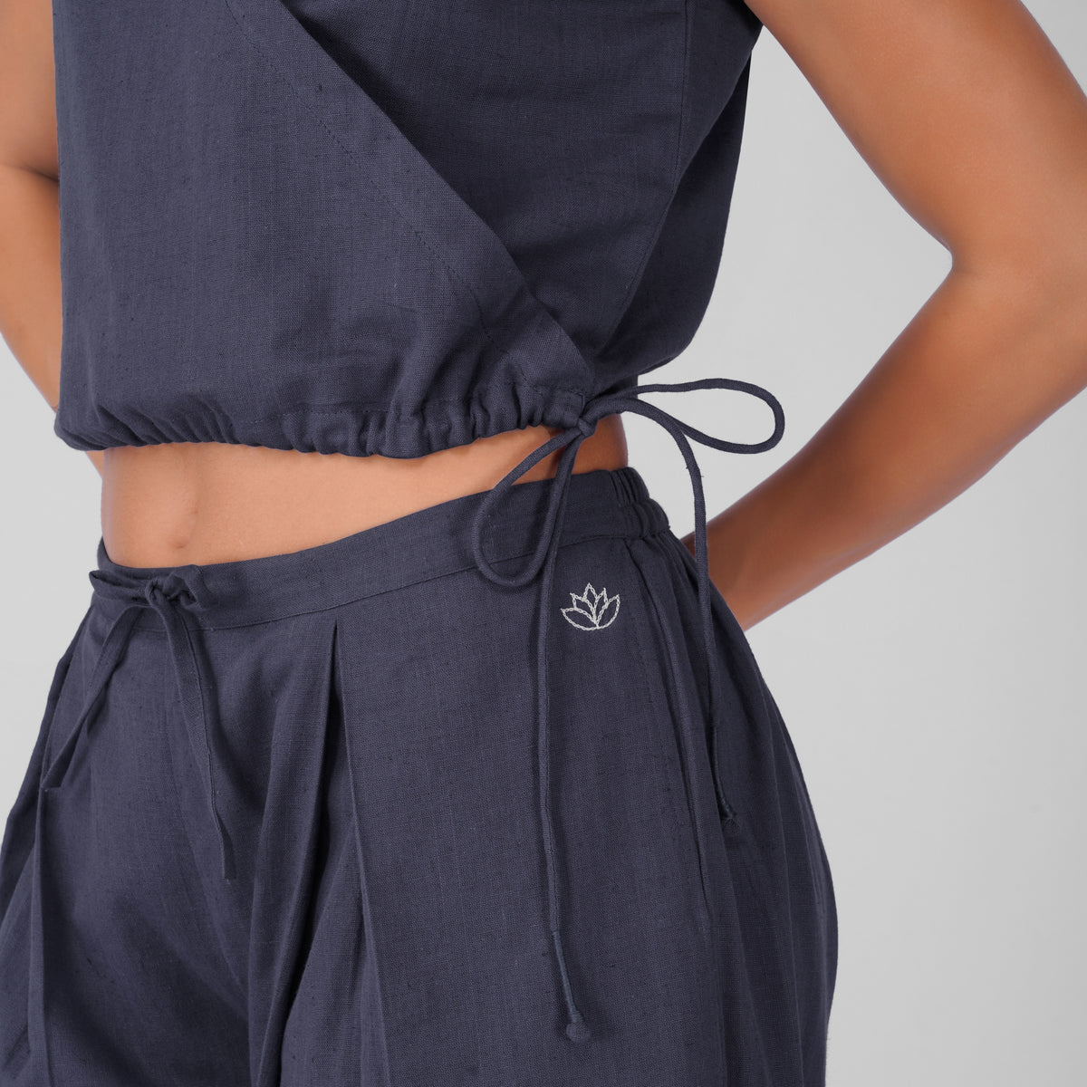 Isha Yoga Pants (Skort) and Top in Celtic Blue 100% Cotton V-neck sleeveless vest and skort with half elasticed waistband. — view 4