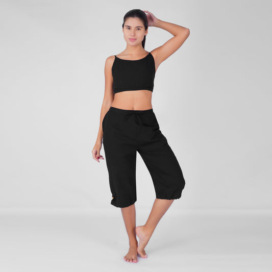 Women 100% Cotton Yoga Pants and Yoga Top - Prana Set - Black
