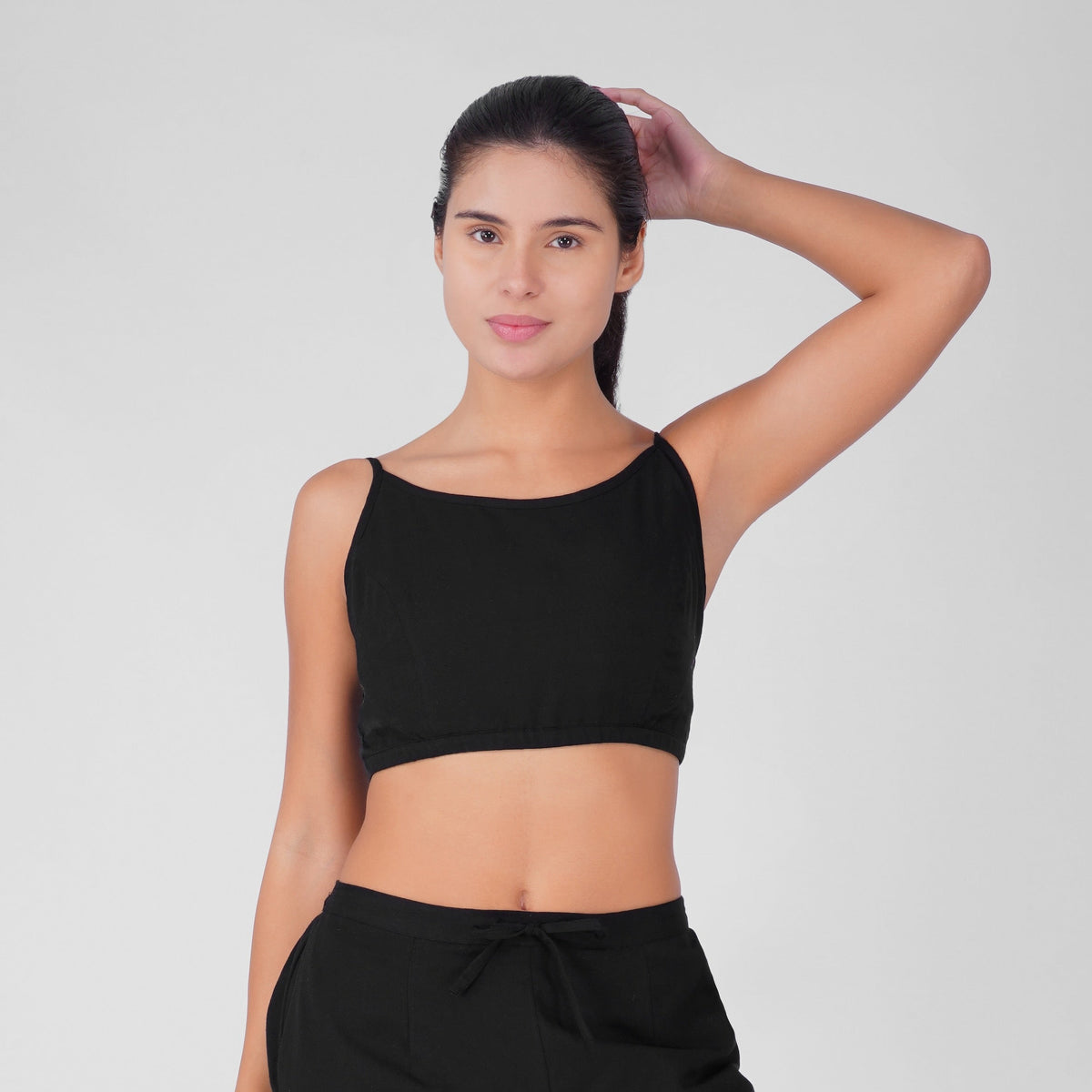 Prana Yoga Top 100% Cotton Bralette Top Elasticised Back for Comfortable Fit - Black — view 1