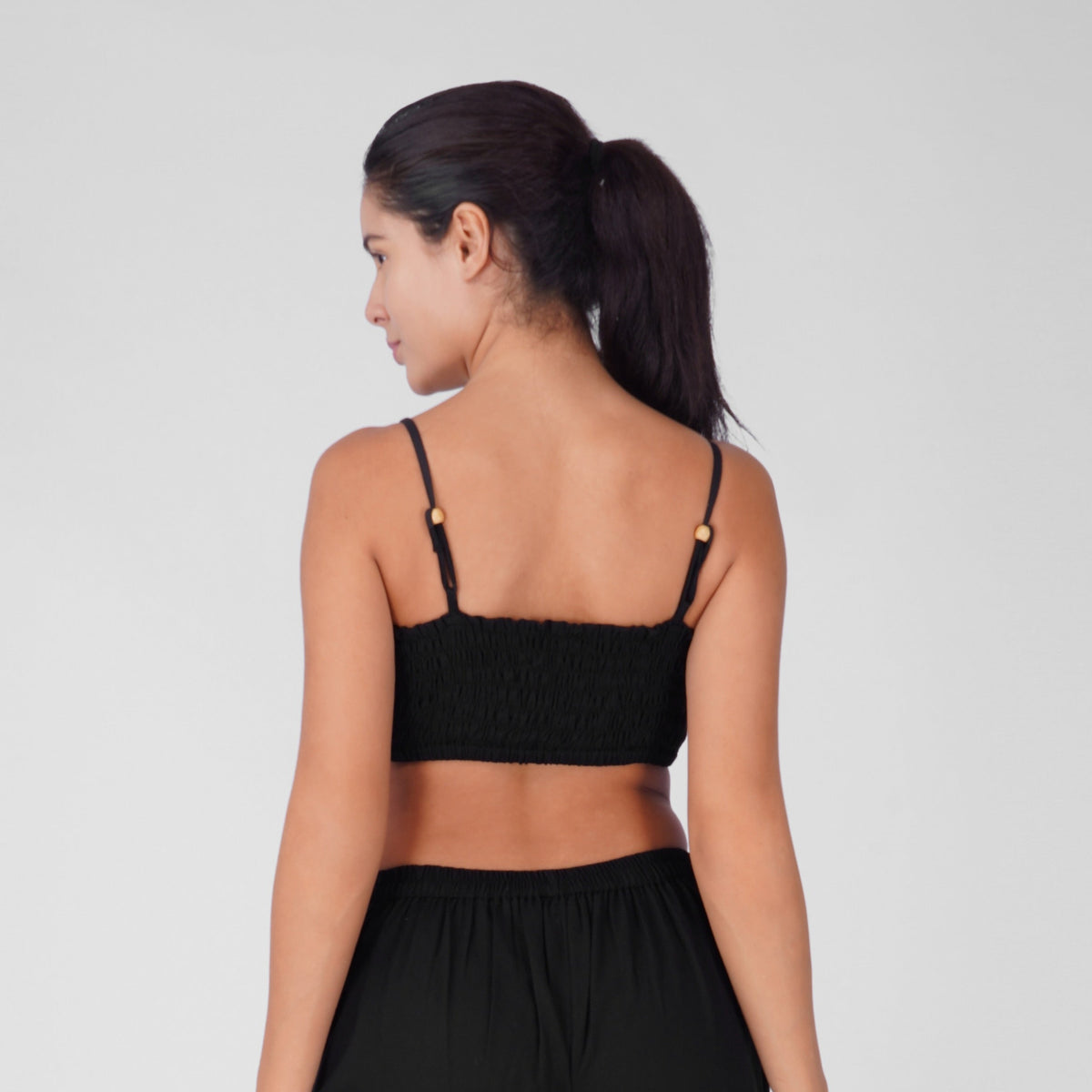 Prana Yoga Top 100% Cotton Bralette Top Elasticised Back for Comfortable Fit - Black — view 2