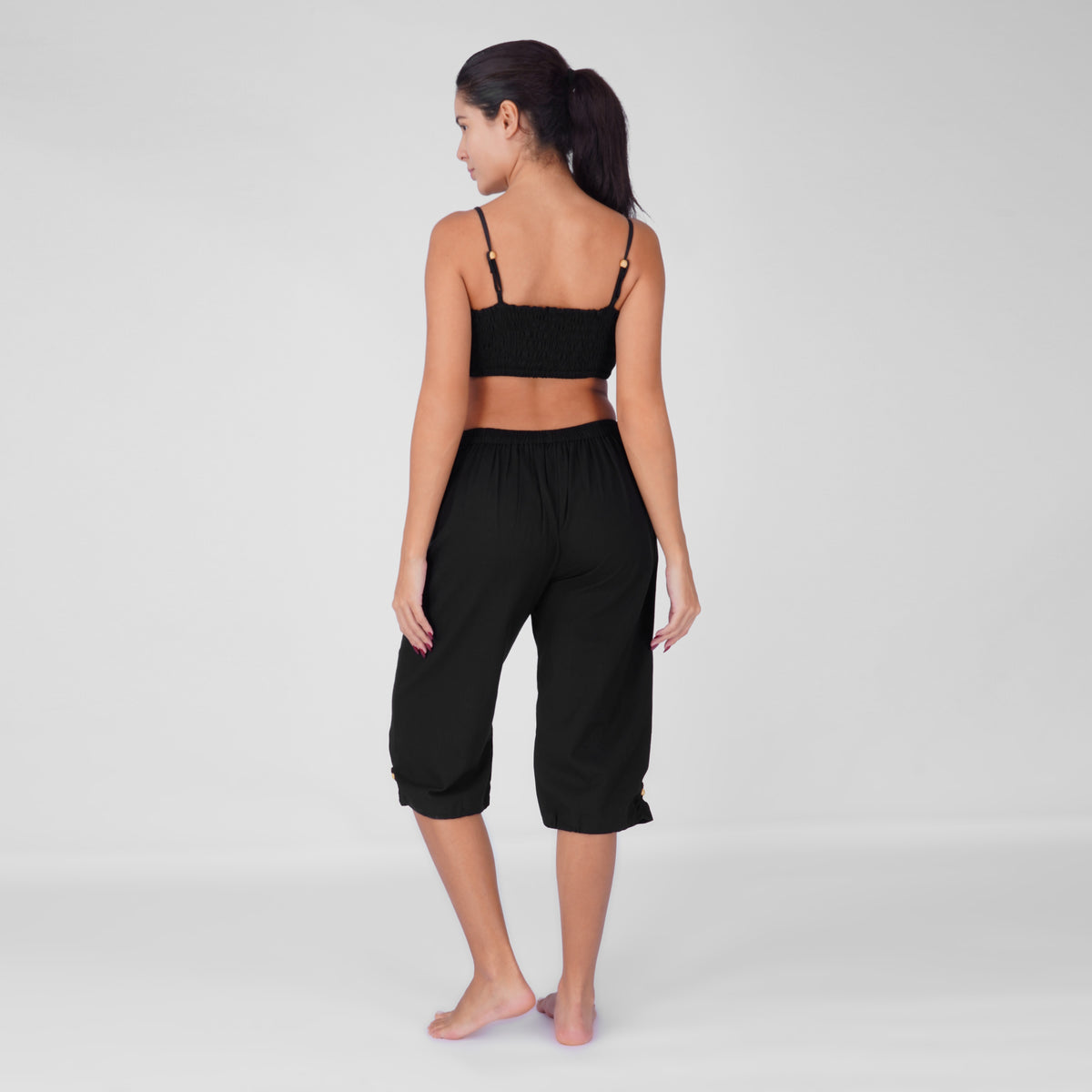 Women 100% Cotton Yoga Pants and Yoga Top - Prana Set - Black — view 2