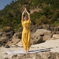 Women Zero Waste Cotton Yoga Pants and Yoga Top Set Yellow -Shwet