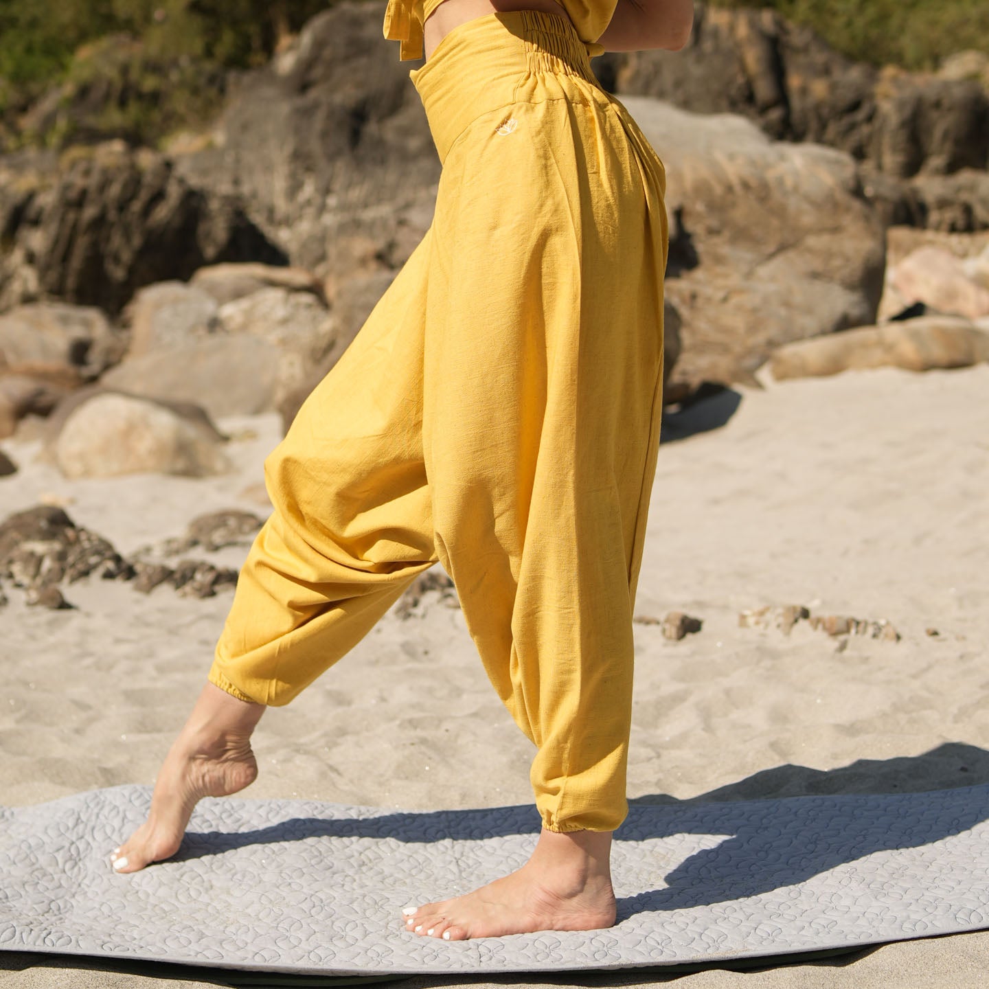 Women Zero Waste Cotton Yoga Pants Yellow -Shwet