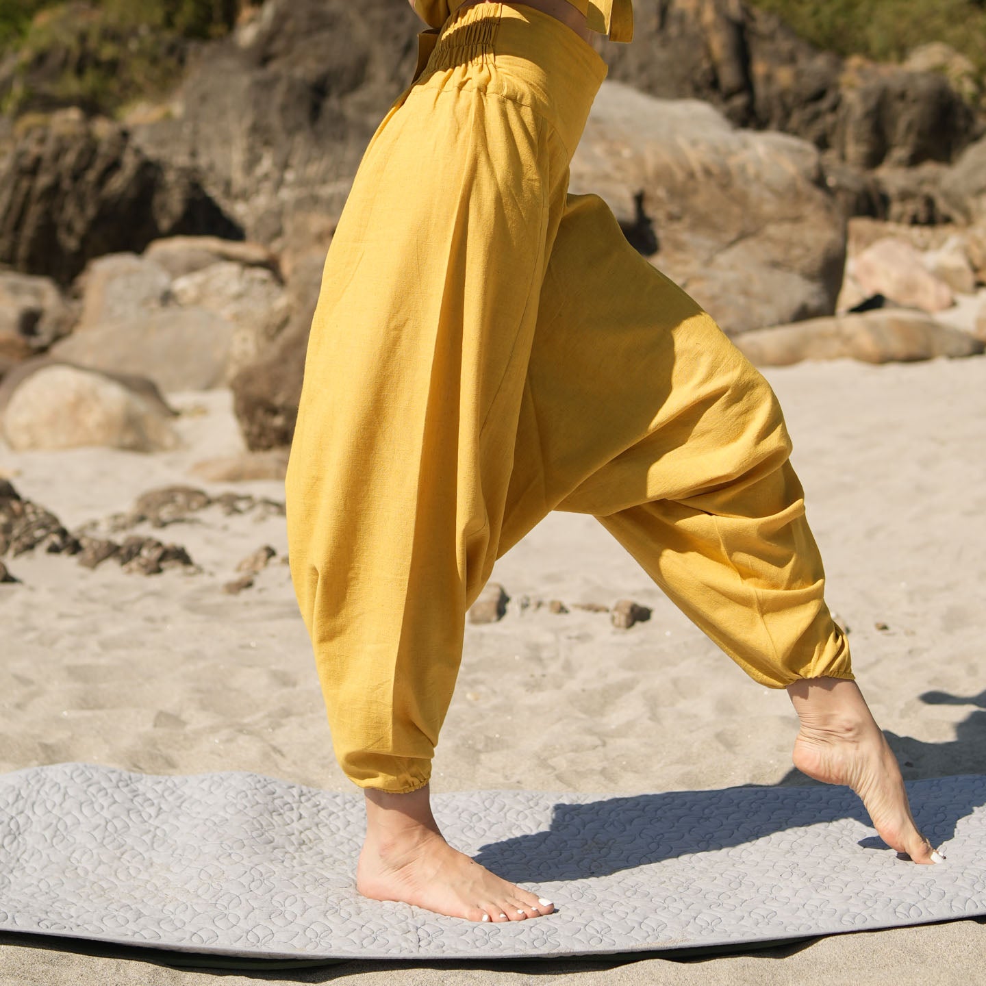 Women Zero Waste Cotton Yoga Pants Yellow -Shwet