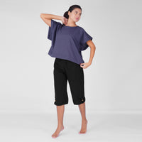 Saral Yoga Top 100% Cotton Sleeveless Top in Celtic Blue with open back for cover up