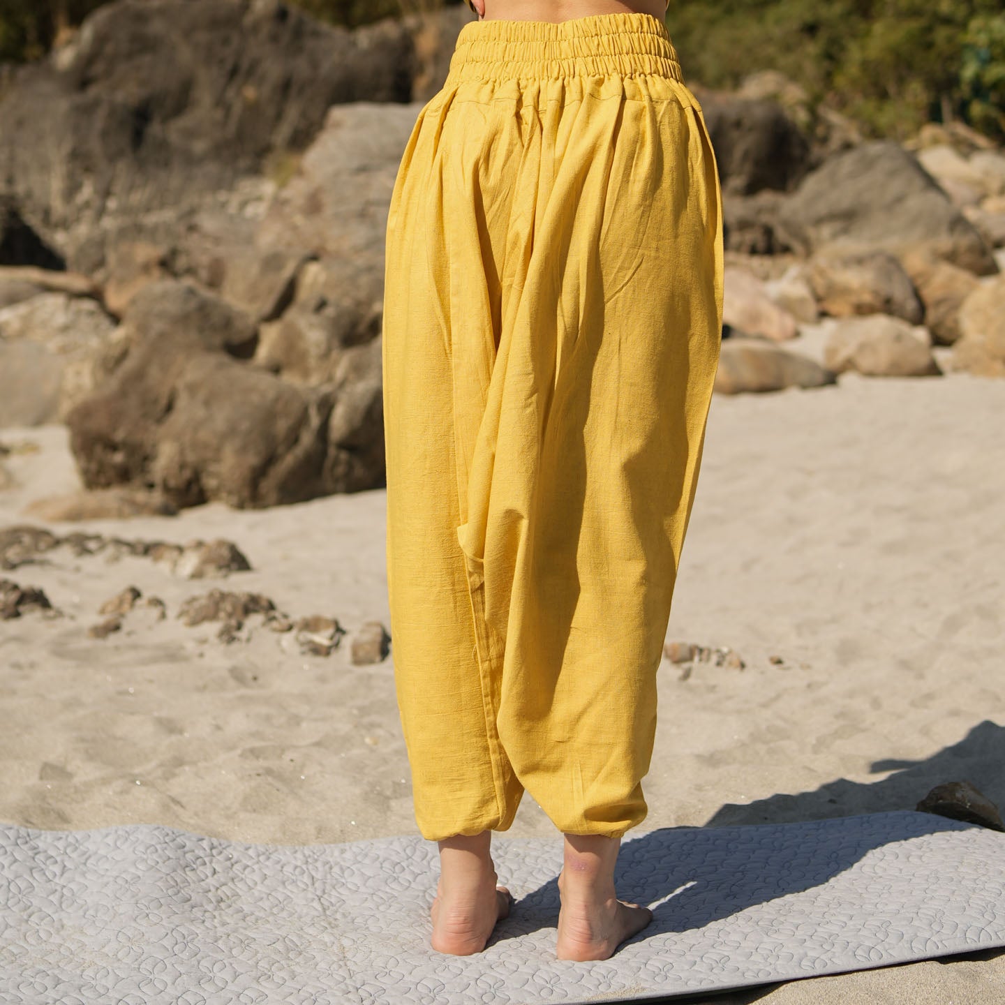 Women Zero Waste Cotton Yoga Pants Yellow -Shwet