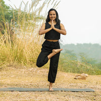 Women Cotton Yoga Pants and Yoga Top Set Black -Ananda