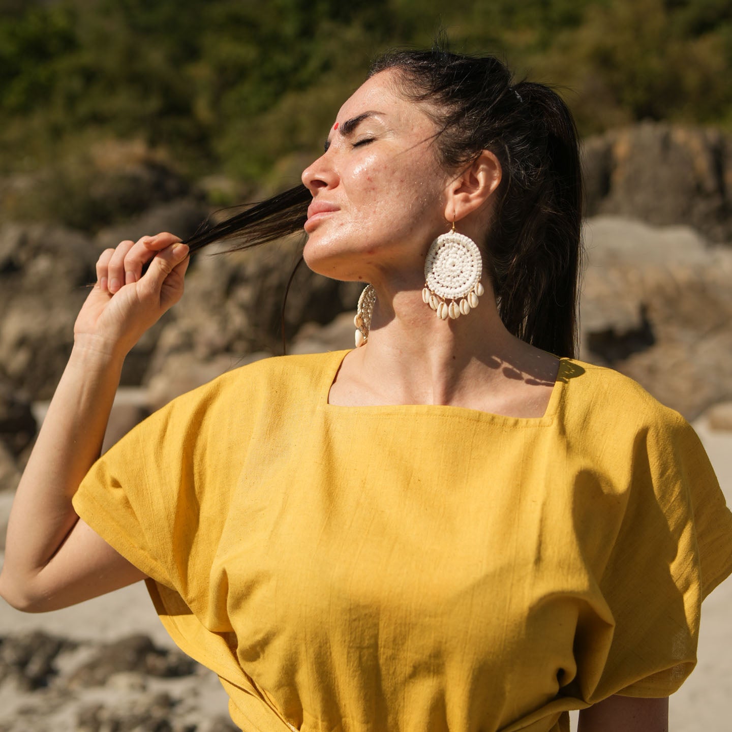 Women Zero Waste Cotton Yoga Pants and Yoga Top Set Yellow -Shwet