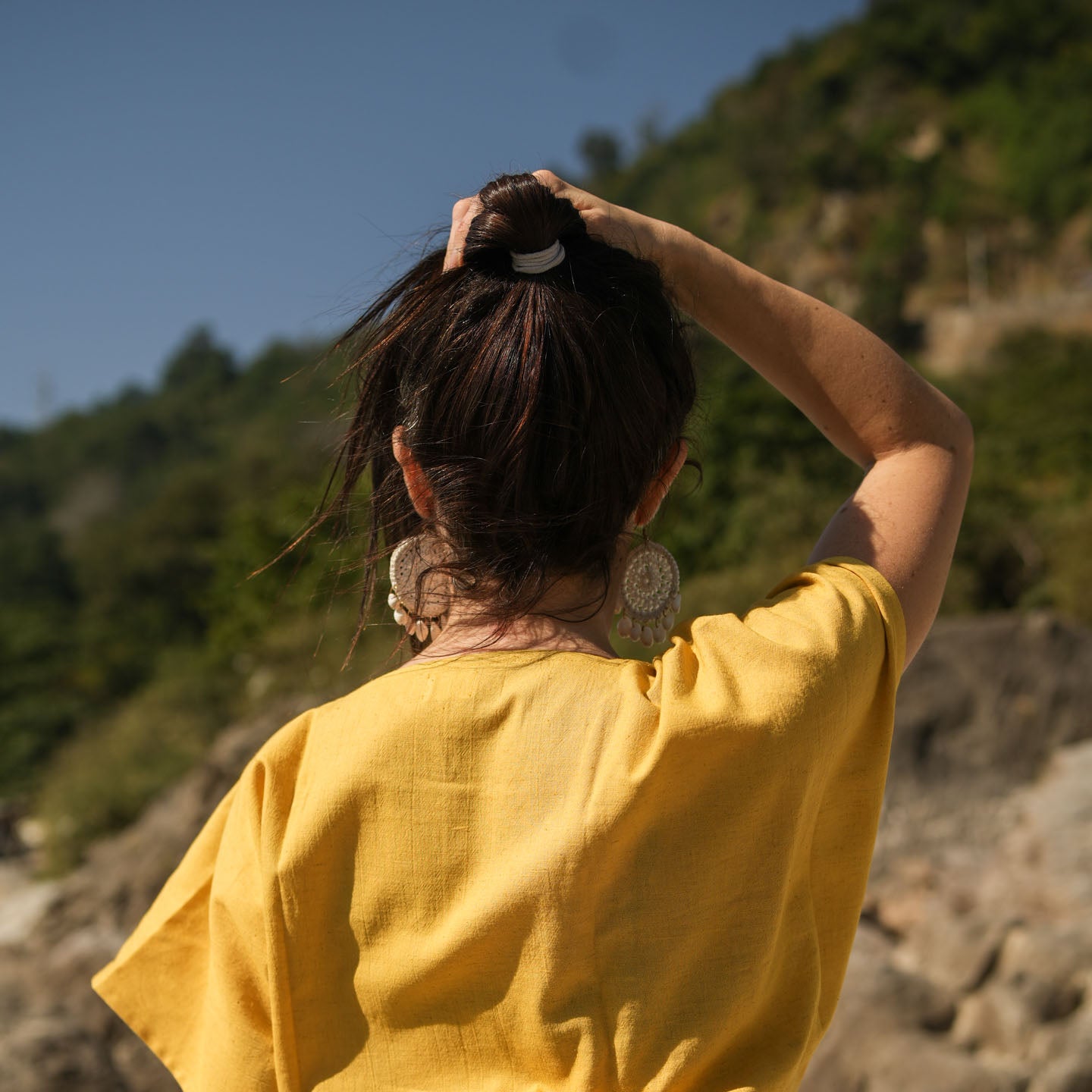 Women Zero Waste Cotton Yoga Pants and Yoga Top Set Yellow -Shwet