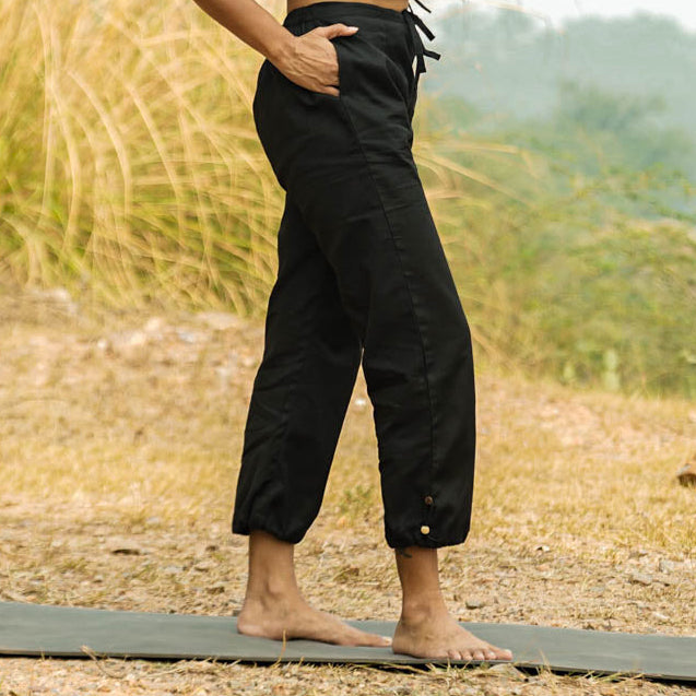 Women Cotton Yoga Pants Black -Ananda — view 3