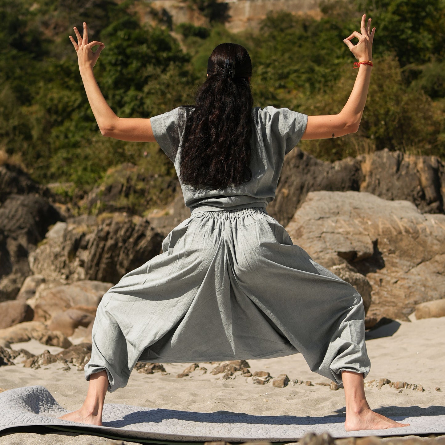 Women Zero Waste Cotton Yoga Pants and Yoga Top Set Grey -Shwet