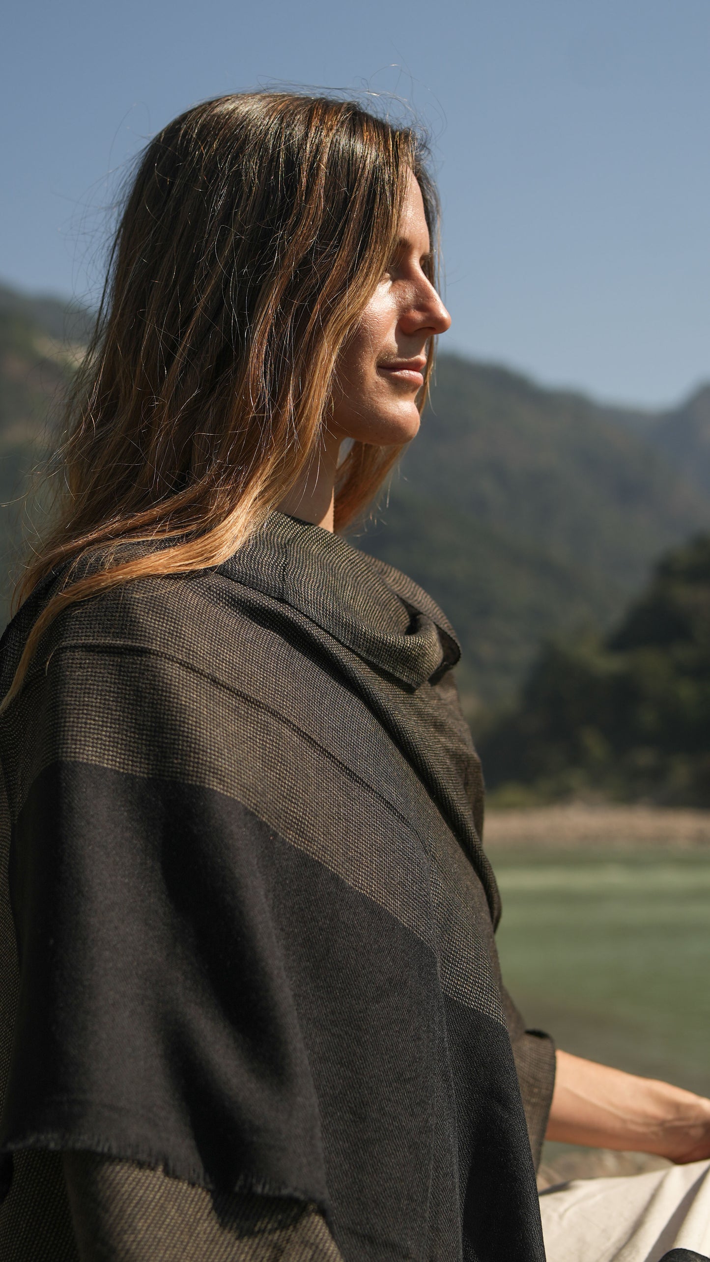 Urja Meditation Shawl in Black Khadi Design - Small