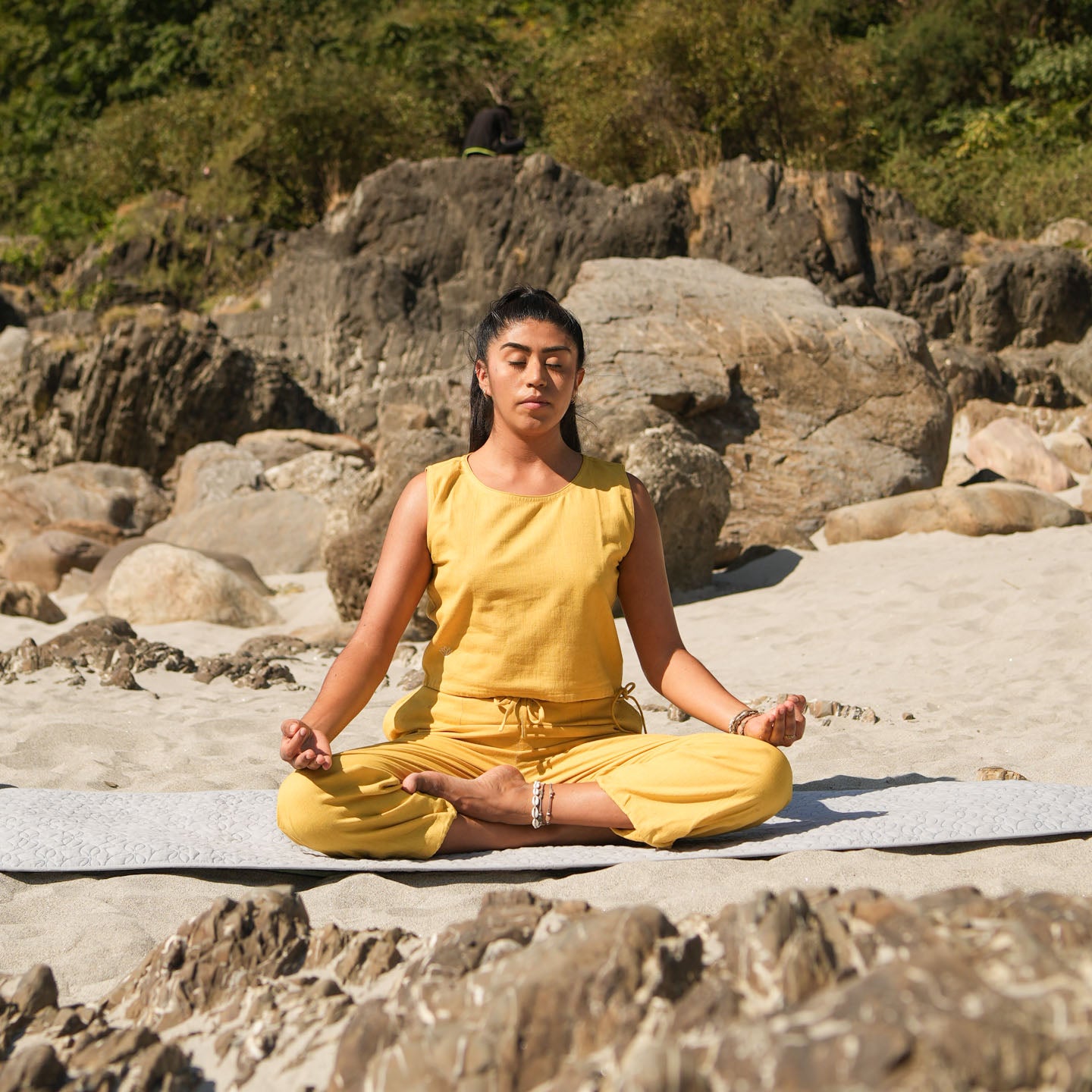 Women Cotton Yoga Pants and Yoga Top Set Yellow -Ananda