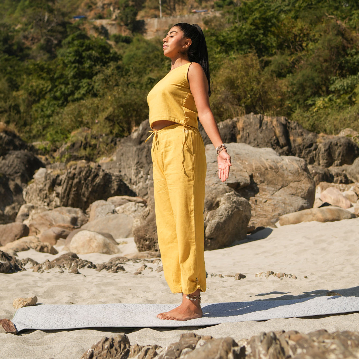 Women Cotton Yoga Pants and Yoga Top Set Yellow -Ananda — view 8