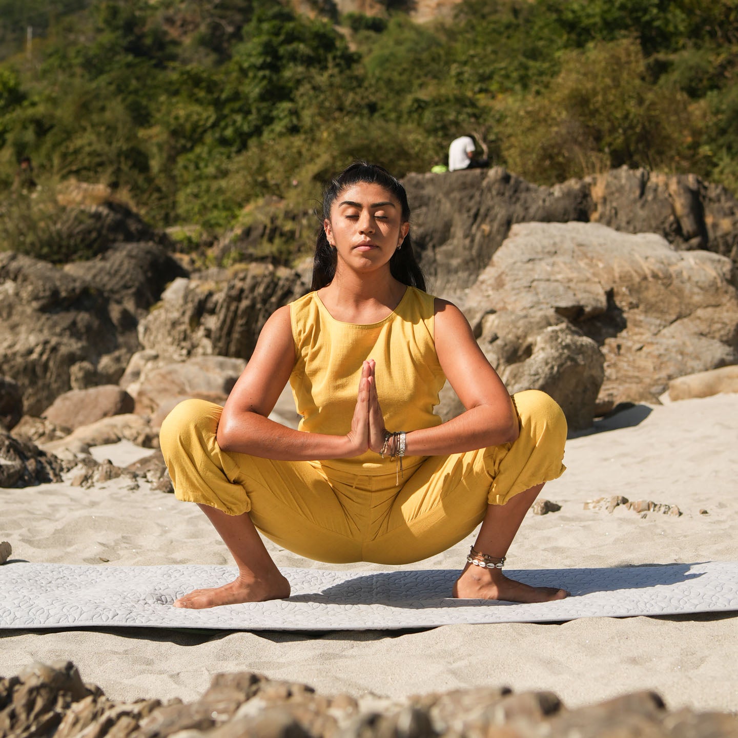 Women Cotton Yoga Pants and Yoga Top Set Yellow -Ananda