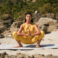 Women Cotton Yoga Pants and Yoga Top Set Yellow -Ananda