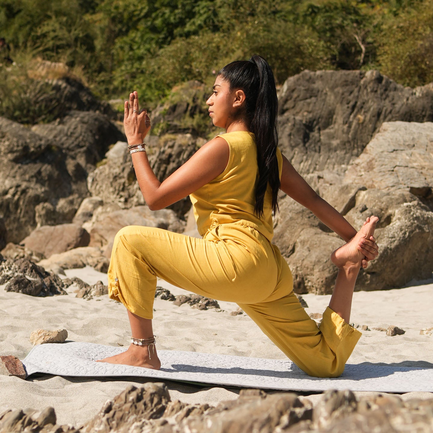 Women Cotton Yoga Pants and Yoga Top Set Yellow -Ananda