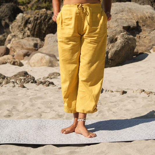 Women Cotton Yoga Crop Pants Women Yellow -Ananda