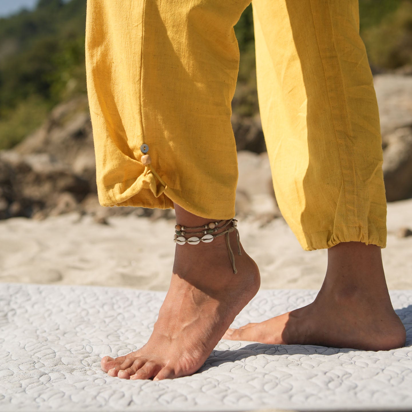 Women Cotton Yoga Pants and Yoga Top Set Yellow -Ananda