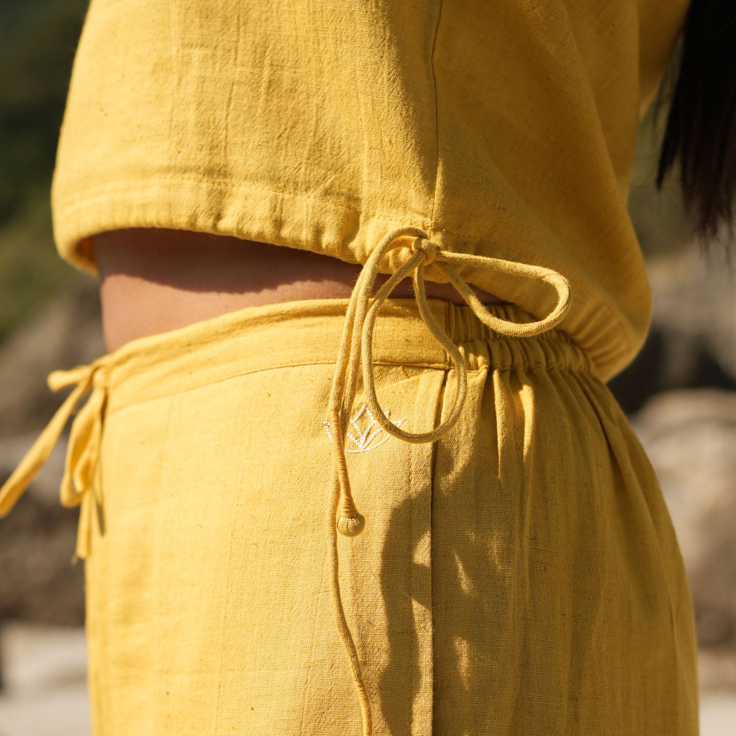 Women Cotton Yoga Pants and Yoga Top Set Yellow -Ananda