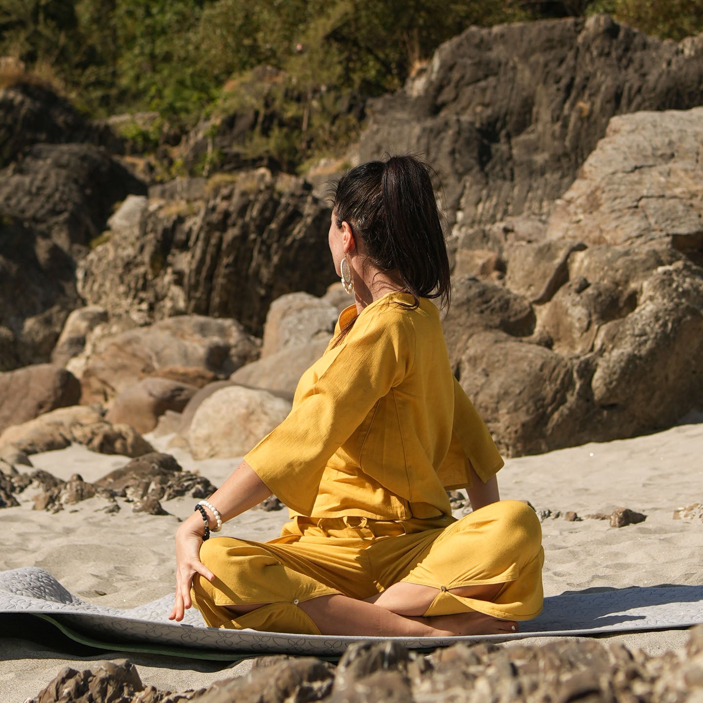 Women Cotton Yoga Pants and Yoga Top Set Yellow -Surya