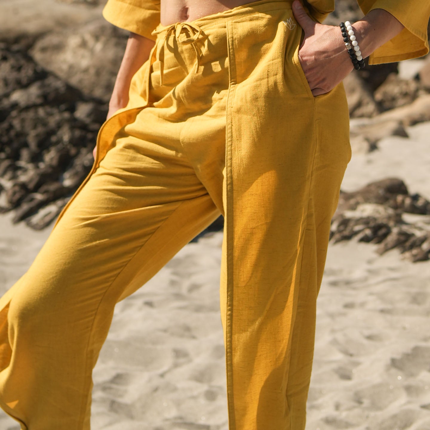 Women Cotton Yoga Pants Yellow -Surya