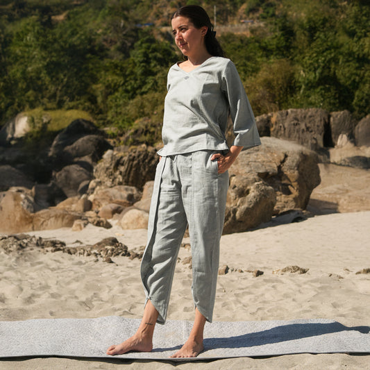 Women Cotton Yoga Pants and Yoga Top Set Grey -Surya