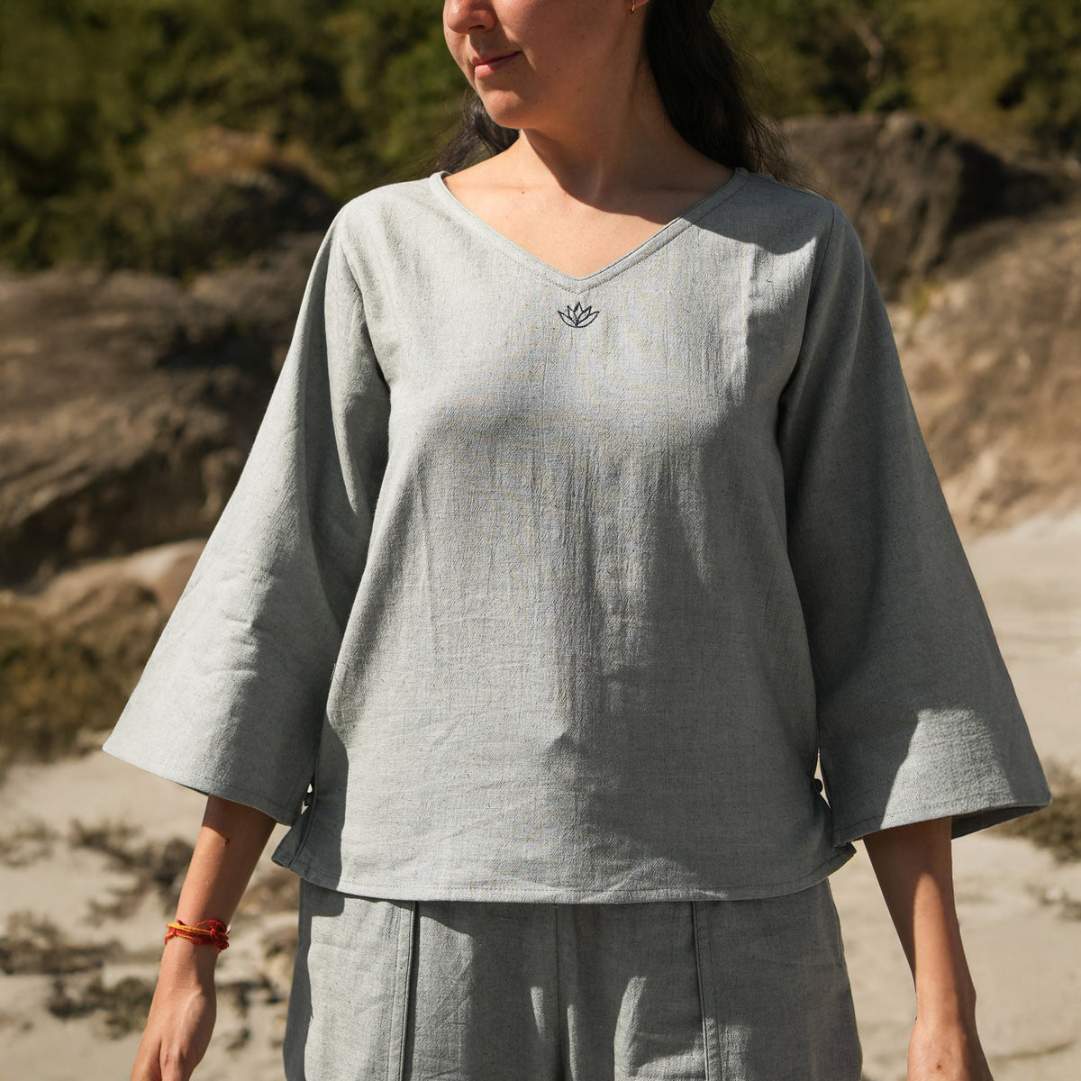 Women Cotton Yoga Top Women Grey -Surya — view 4