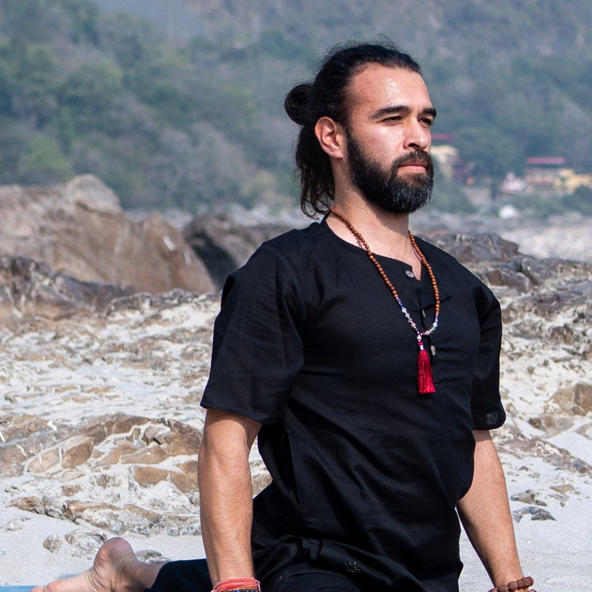 Men Cotton Yoga Top Black -Sattva — view 1