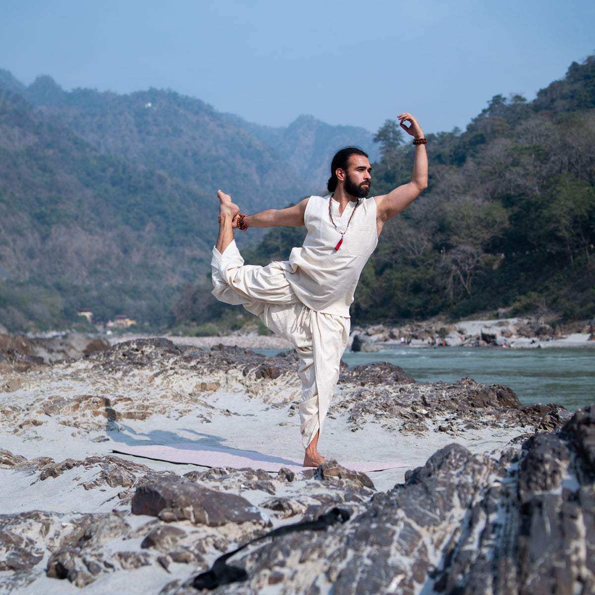 Men Cotton Yoga Pants White -Rajas — view 10