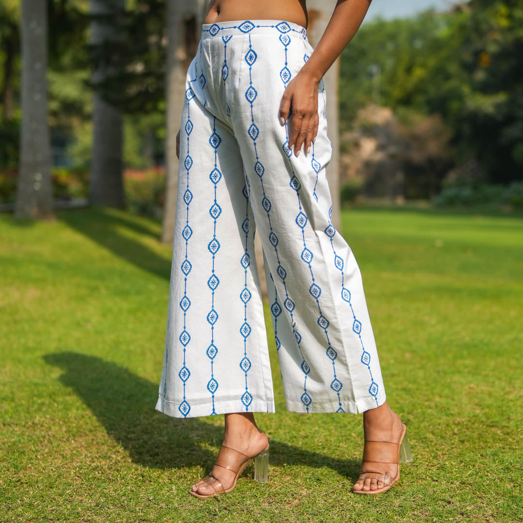 White Hand Block Printed Palazzo Pants